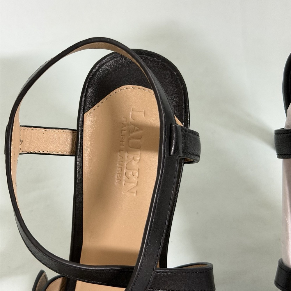 Lauren Ralph Lauren Size-5.5 B Kerri Burnished Black Leather Strappy Heel - Picture 7 of 10